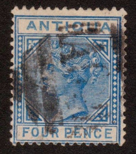 ANTIGUA SG23 1882 4d blue. Missing perf. at foot Cat. £15