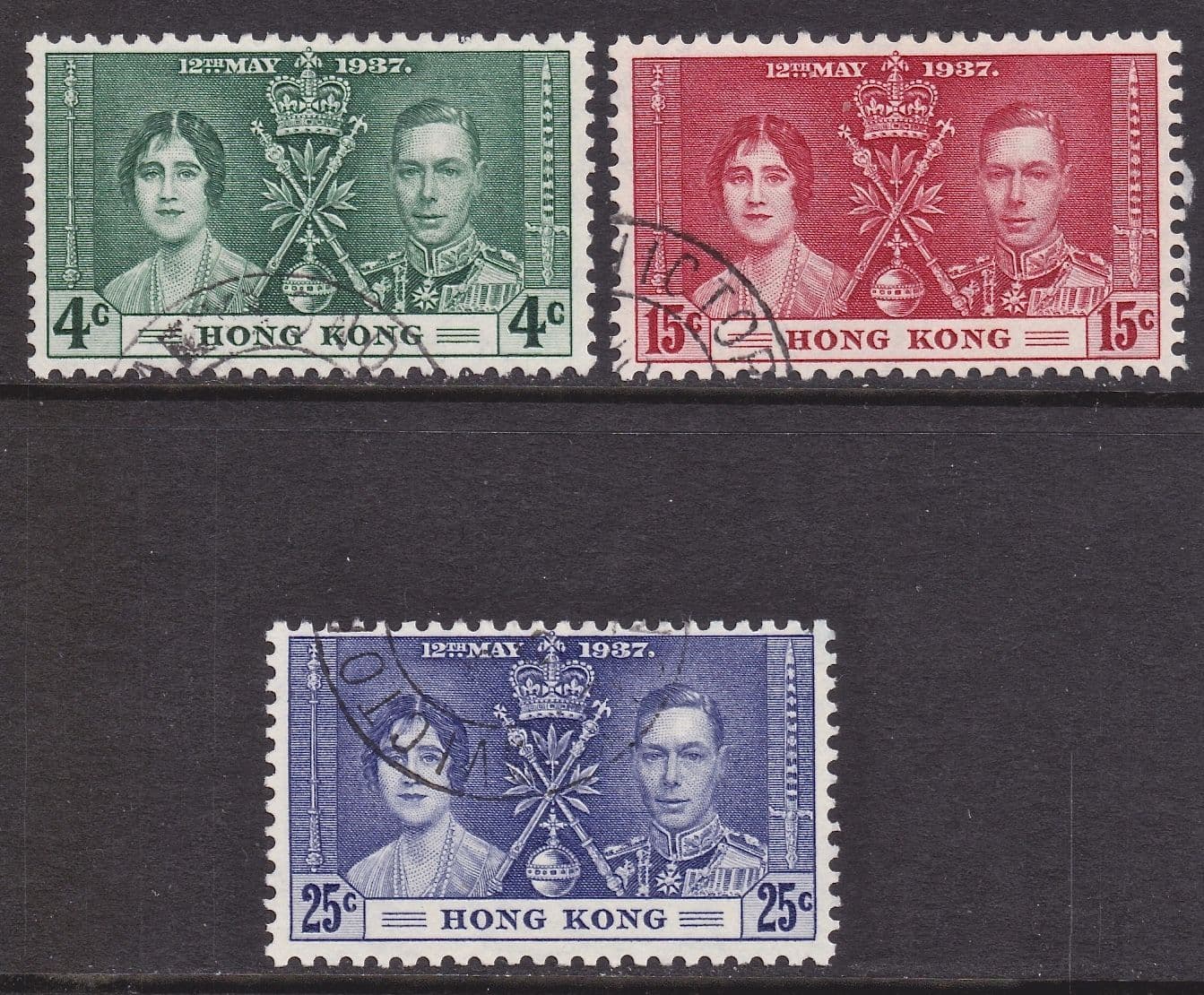 HONG KONG SG137-9. 1937 Coronation Cat. £13.50