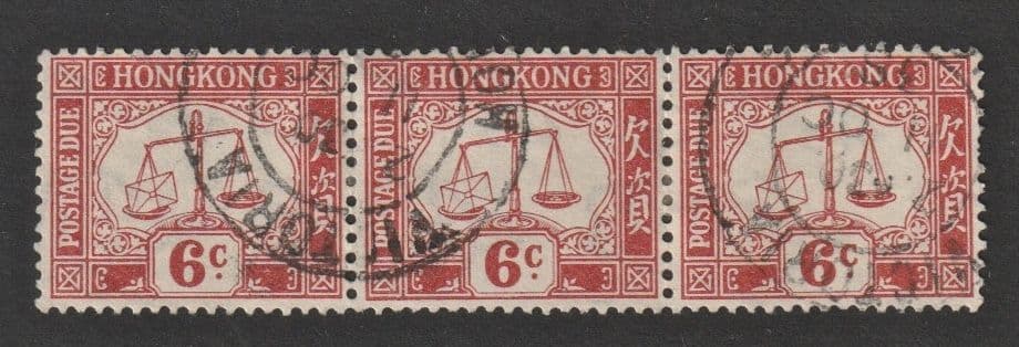 HONG KONG SGD8 1938 6c strip of 3 c. £16.50