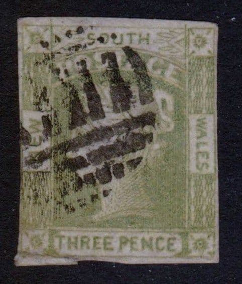 NEW SOUTH WALES SG 69, 1852 3d emerald-green thick paper. Cat. £250