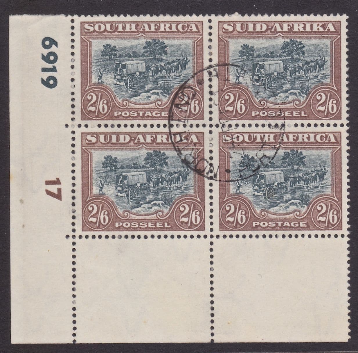 S. AFRICA SG121. 1949 2/6d control block. Cat. £60++