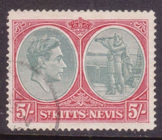 ST. KITTS-NEVIS SG77ab. 5/- BREAK IN VALUE TABLET FRAME. Cat. £500